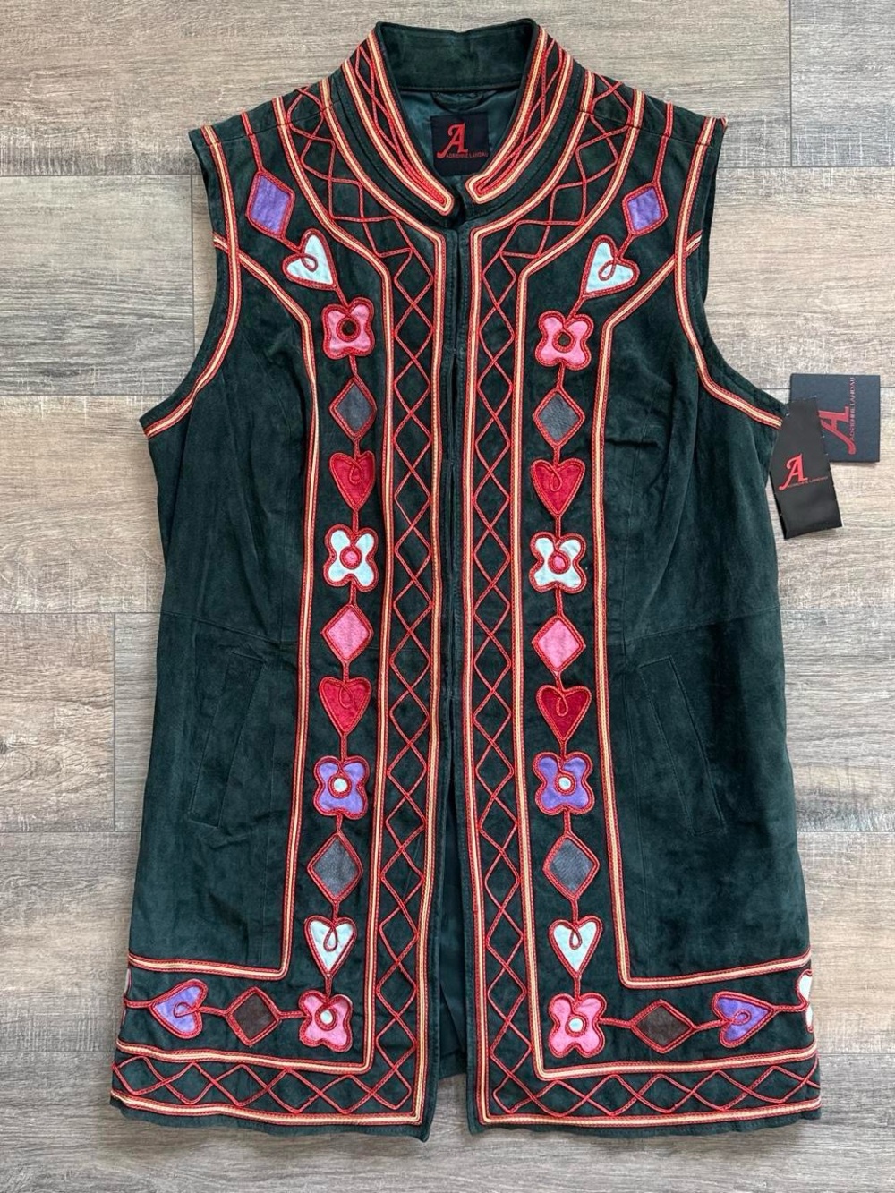 Vintage Suede Embroidered Vest 70s Western Boho Folk